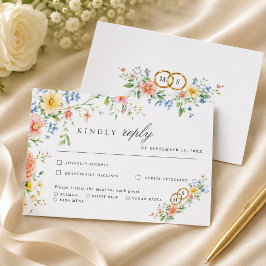 ソフトパステルブッシュウォーターカラーワイルドフラワーの結婚式 出欠カード