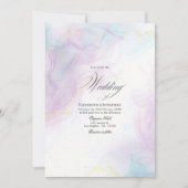 ソフトパステルブルーと金ゴールドアルコールイ結婚ンク 招待状 (正面)