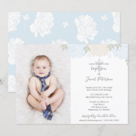 ソフトパステルブルーのピーコッククロス男の子洗礼 招待状