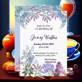 ソフトパステルブルーアジランジェアパープル薄紫誕生日 招待状