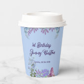 ソフトパステルブルーアジランジェアパープル薄紫誕生日 紙コップ (裏面)