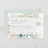 ソフトパステルブルーグリーンリーフフレームウェディングRSVP エンクロージャーカード (正面/裏面)