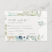 ソフトパステルブルーグリーンリーフフレームウェディングRSVP エンクロージャーカード (正面)