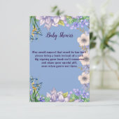 ソフトパステルブルーパープル開花フローラベビーシャワー エンクロージャーカード (スタンド正面)