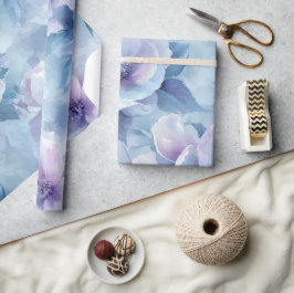 ソフトパステルブルーフローラ油絵 ラッピングペーパー
