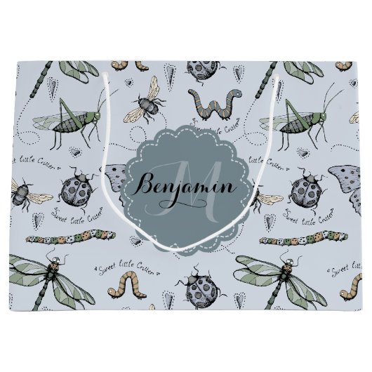 ソフトパステルブルーボホベビーバグキッズ&ベビー ラージペーパーバッグ (正面)