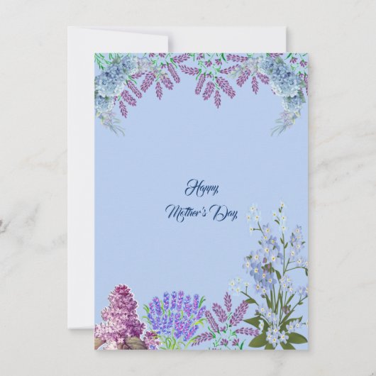 ソフトパステルブルー薄紫アジサイ1stマザーズデイ 招待状 (裏面)