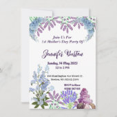 ソフトパステルブルー薄紫アジサイ1stマザーズデイ 招待状 (正面)