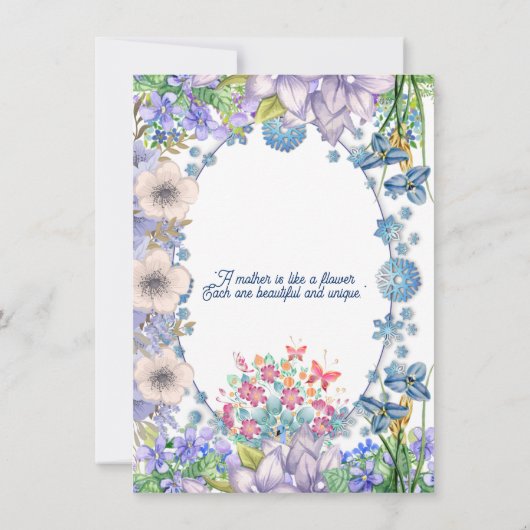 ソフトパステルブルー開花フローラマザーズデイパーティー 招待状 (裏面)