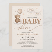 ソフトパステルベアーバルーンクラウドスターベビーシャワー 招待状 (正面/裏面)