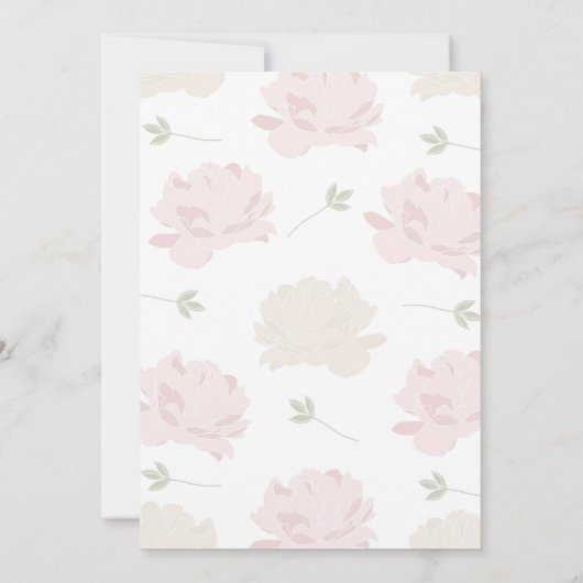 ソフトパステルペオニーズベビーガールの最初の誕生日パーティー 招待状 (裏面)