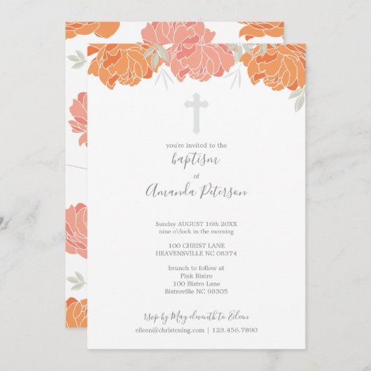 ソフトパステルペニーズクロスガールバプテスマ 招待状 (正面/裏面)