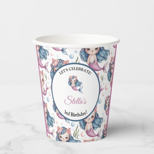 ソフトパステルマーメイドキャットガールバースデーパーティー 紙コップ (正面)