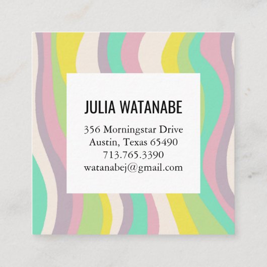 ソフトパステルミニマルストライプリストウェーブズハンドメイドライン スクエア名刺 (裏面)