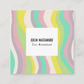 ソフトパステルミニマルストライプリストウェーブズハンドメイドライン スクエア名刺 (正面)