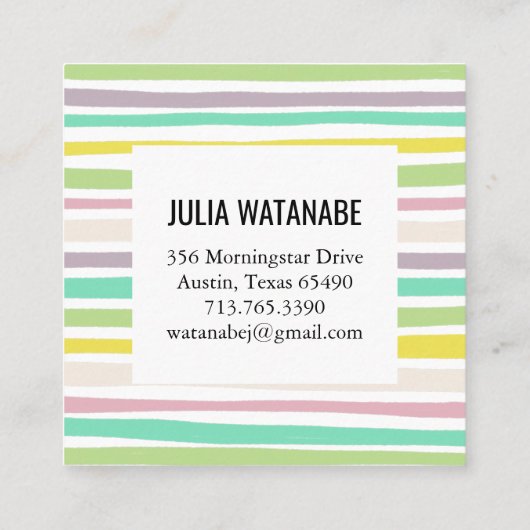 ソフトパステルミニマルストライプリスト手作りライン スクエア名刺 (裏面)