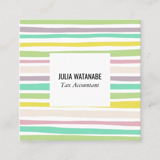 ソフトパステルミニマルストライプリスト手作りライン スクエア名刺 (正面)