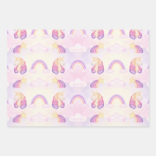 ソフトパステルレインボーズアンドユニコーン ラッピングペーパーシート (正面3)