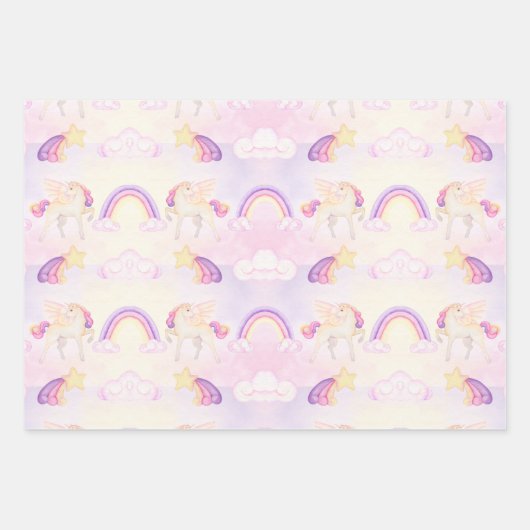 ソフトパステルレインボーズアンドユニコーン ラッピングペーパーシート (正面2)