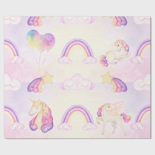 ソフトパステルレインボーズユニコーン雲と星 ラッピングペーパー (シーム)