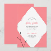 ソフトパステルレッド スケッチ ダイヤモンド ウェディングカード 招待状 (正面/裏面)