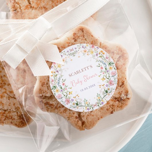 ソフトパステルワイルドフラワーガーデンベビーシャワーの好意 ラウンドシール