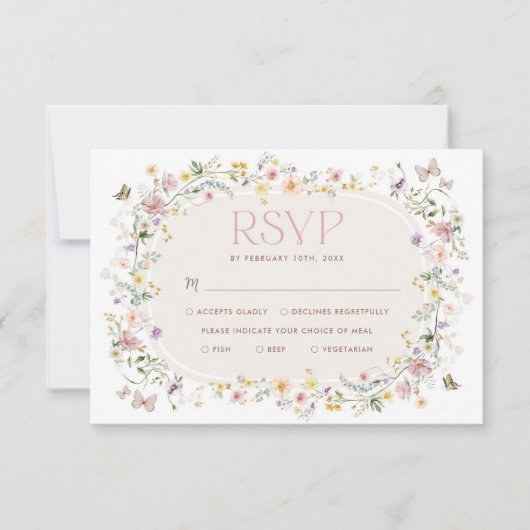 ソフトパステルワイルドフラワー庭園の結婚式RSVPカード カード (正面)