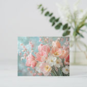 ソフトパステル春の花デザインデリケート花模様 ポストカード (スタンド正面)
