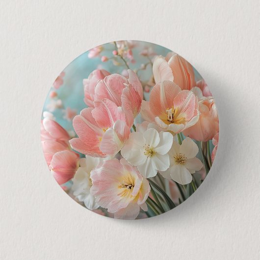 ソフトパステル春の花デザインデリケート花模様 缶バッジ (正面)