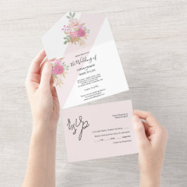 ソフトパステル春ブーケオブフラワーウォータカラー オールインワン招待状