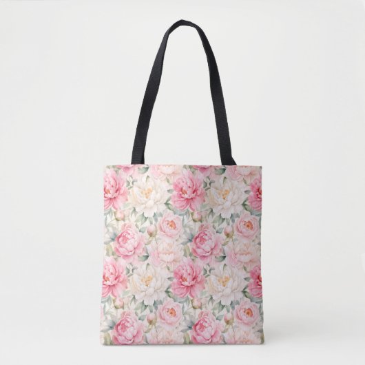 ソフトパステル水彩の芍薬の花 トートバッグ (正面)