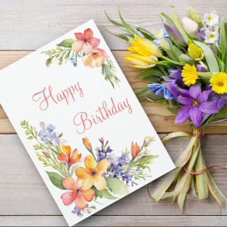 ソフトパステル水彩 春の花 誕生日 カード
