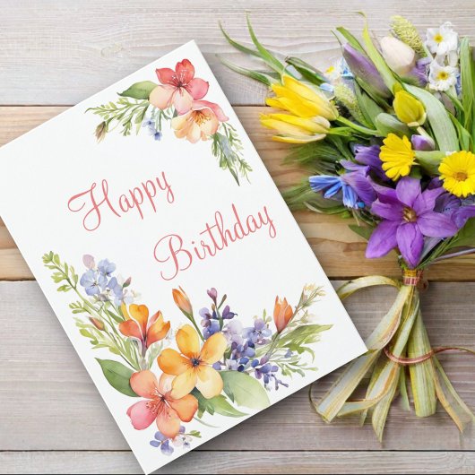 ソフトパステル水彩 春の花 誕生日 カード