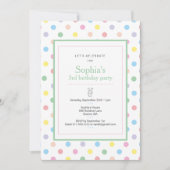 ソフトパステル水玉模様バースデーパーティーの招待 招待状 (正面)