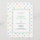 ソフトパステル水玉模様バースデーパーティーの招待 招待状 (正面/裏面)