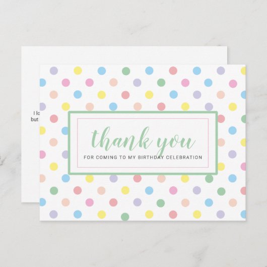 ソフトパステル水玉模様誕生日会サンキュー ポストカード (正面/裏面)