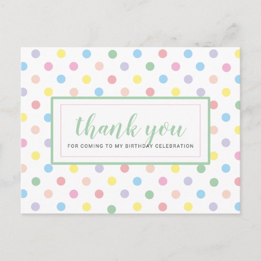 ソフトパステル水玉模様誕生日会サンキュー ポストカード (正面)