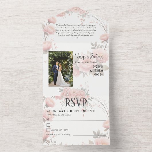 ソフトパステル紙ガーデン | ミニマル結婚フローラ オールインワン招待状 (内側)