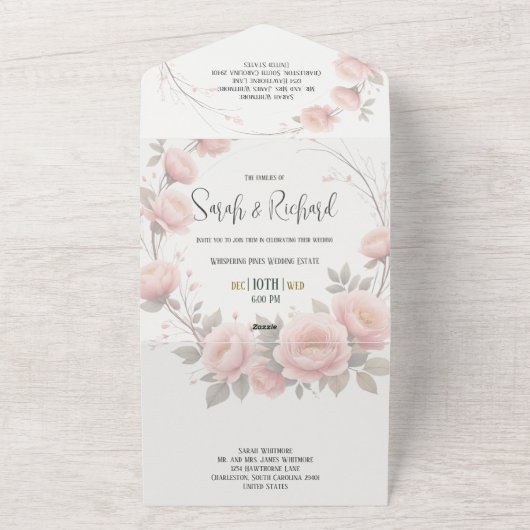 ソフトパステル紙ガーデン | ミニマル結婚フローラ オールインワン招待状 (外側)