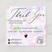 ソフトパステル紫色の花のパタ感謝していーンの順序 スクエア名刺 (裏面)