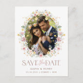 ソフトパステル結婚ワイルドフラワーの写真保存日時 案内ポストカード (正面)