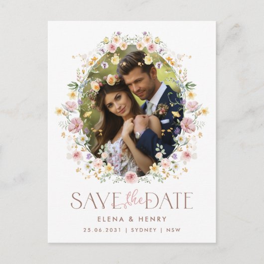 ソフトパステル結婚ワイルドフラワーの写真保存日時 案内ポストカード (正面)