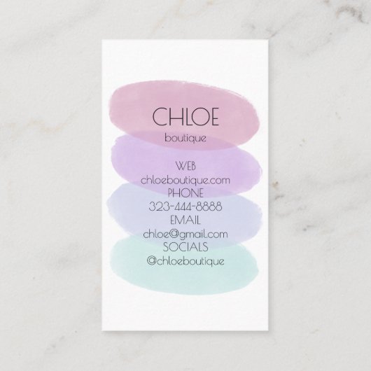 ソフトパステル絵画の抽象芸術シェイプ水色 名刺 (裏面)