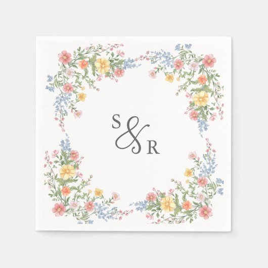 ソフトパステル華美春ガーデンフローラ結婚ズ スタンダードカクテルナプキン (正面)
