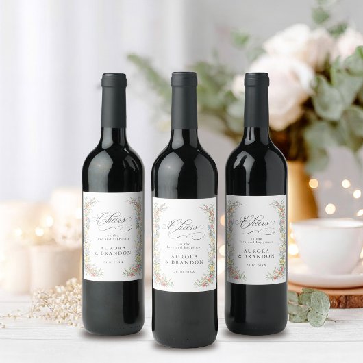 ソフトパステル華美春ガーデンフローラ結婚ズ ワインラベル