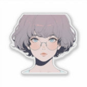 ソフトパステル調のメガネ少女アニメ シール (正面)
