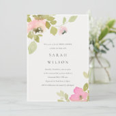 ソフトパステル赤面バラフローラブライダルシャワー招待状 サンキューカード (スタンド正面)