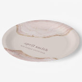 ソフトパステル赤面バラ金ゴールドアゲートマーブルテクスチャ ペーパープレート (アングル)