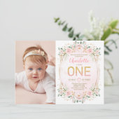 ソフトパステル赤面フラワーグリッター1stバースデーガール 招待状 (スタンド正面)