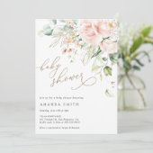 ソフトパステル赤面フローラピンクグリッターベビーシャワー 招待状 (スタンド正面)